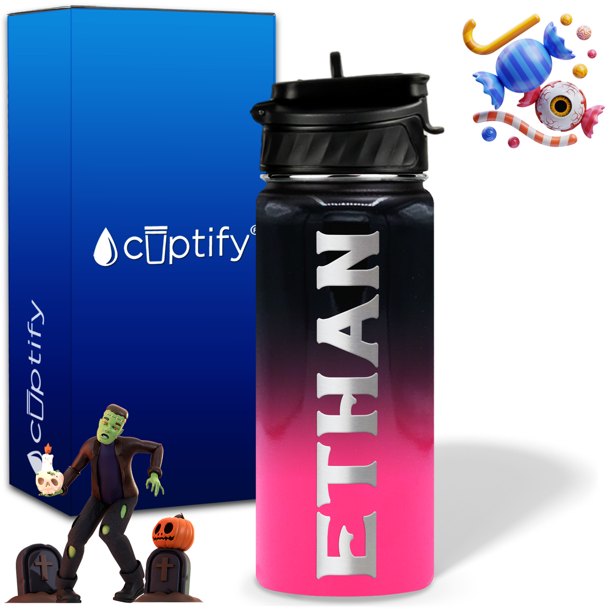 Personalized Grim Halloween on 18oz Custom Water Bottle