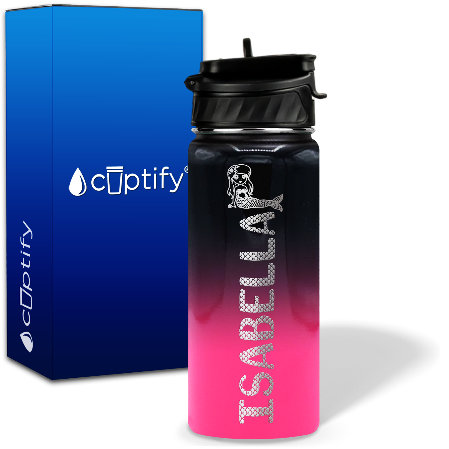 Personalized Mermaid with Name and Icon on 18oz Wide Mouth Kids Water Bottle
