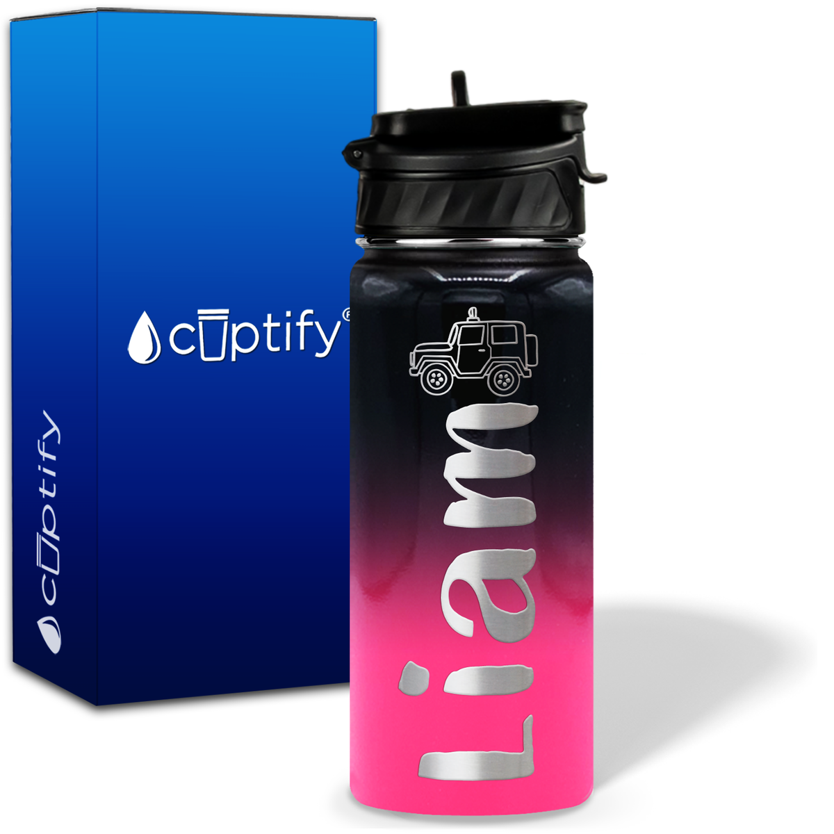 Personalized Jeep with Name and Icon on 18oz Wide Mouth Kids Water Bottle