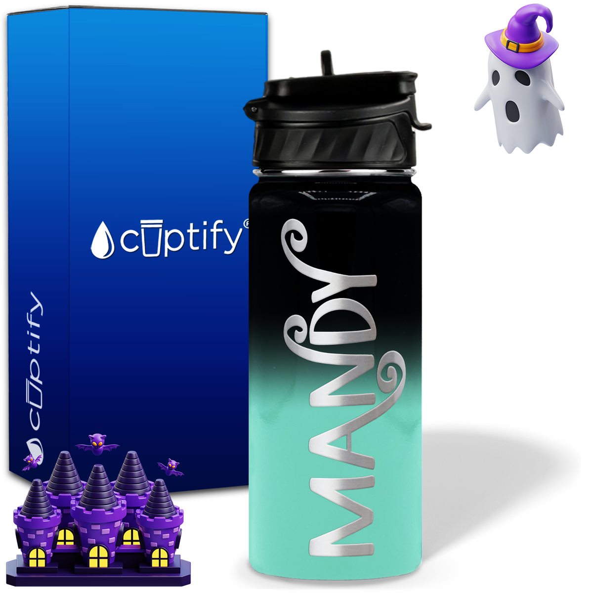 Curly Spooky Halloween on 18oz Personalized Water Bottle