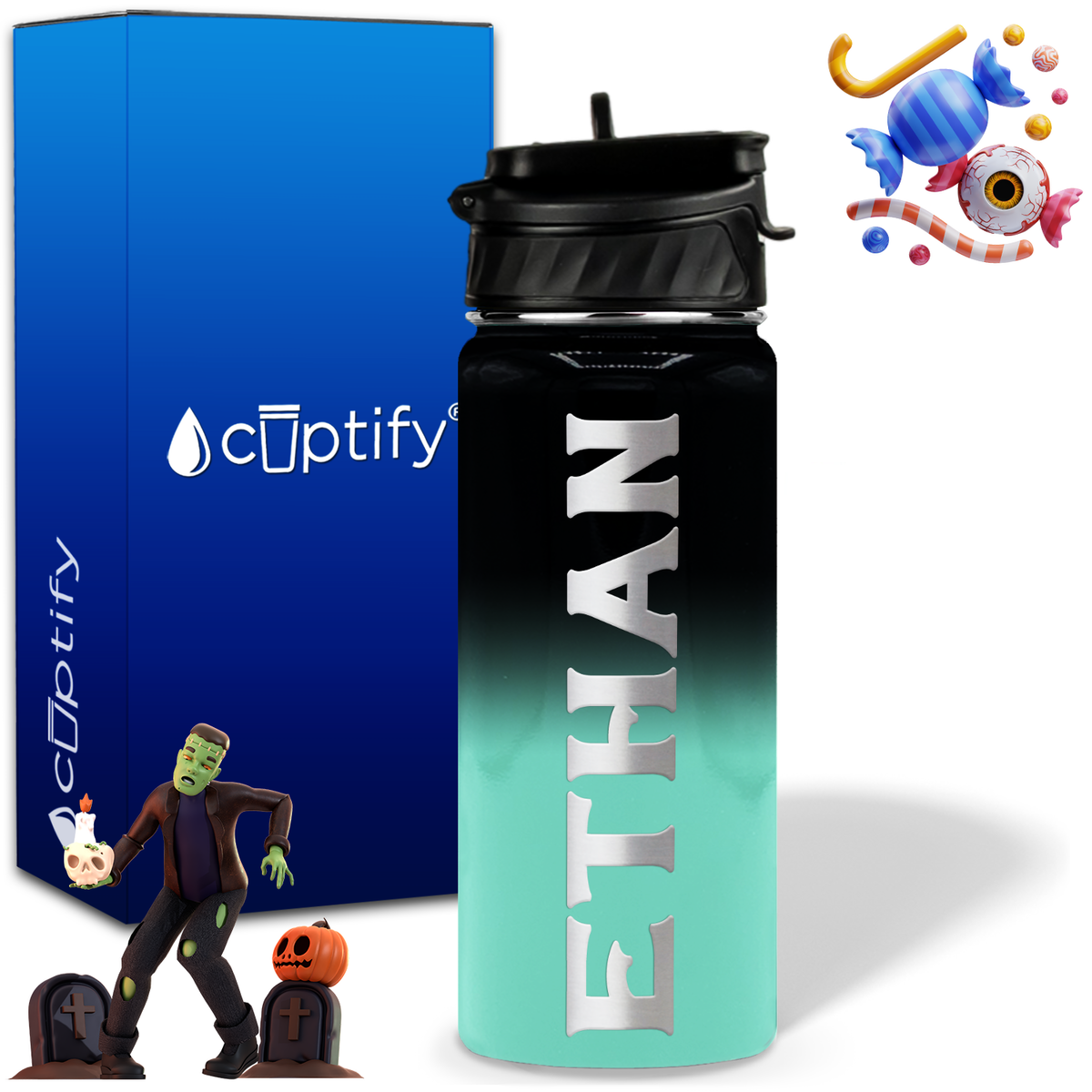 Personalized Grim Halloween on 18oz Custom Water Bottle