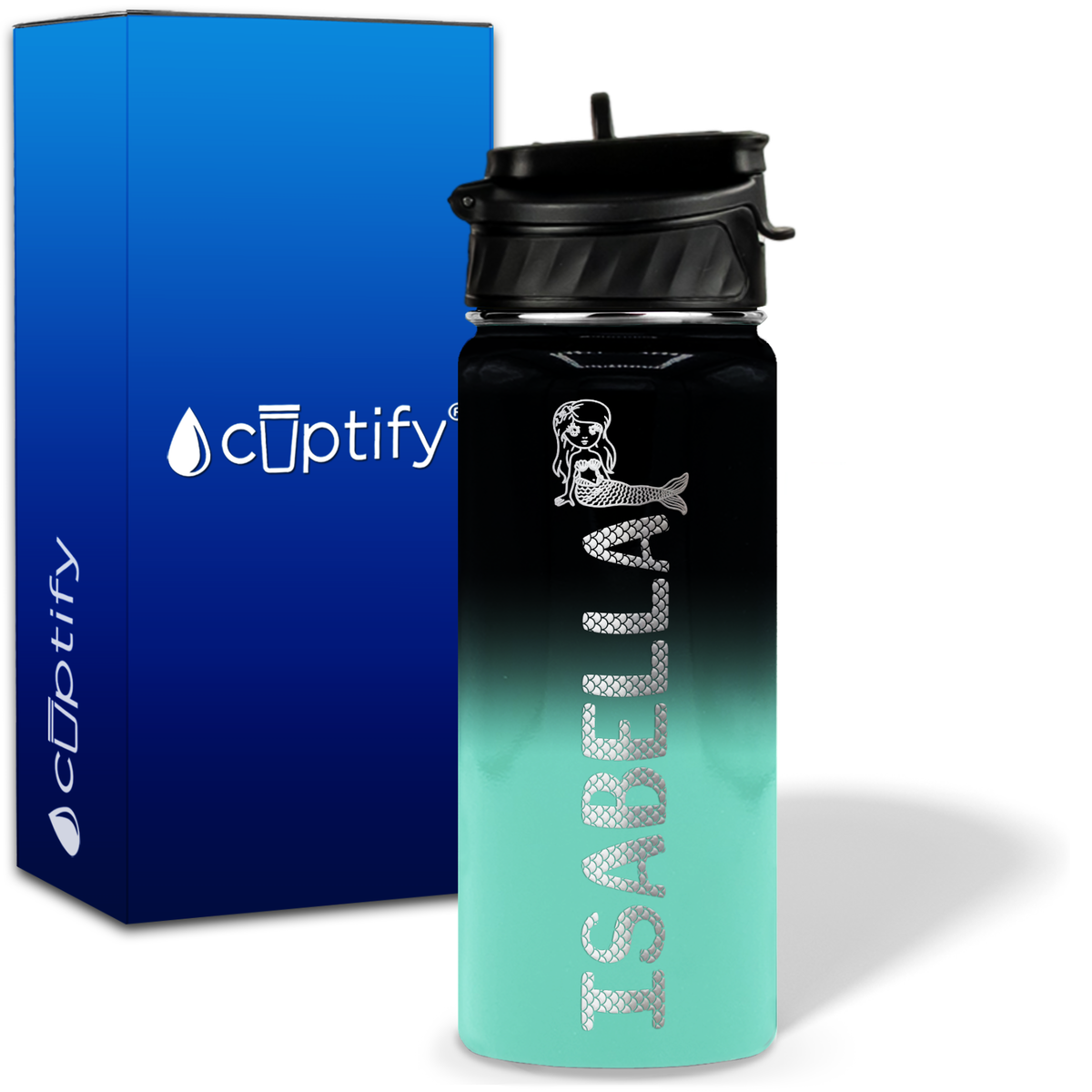 Personalized Mermaid with Name and Icon on 18oz Wide Mouth Kids Water Bottle