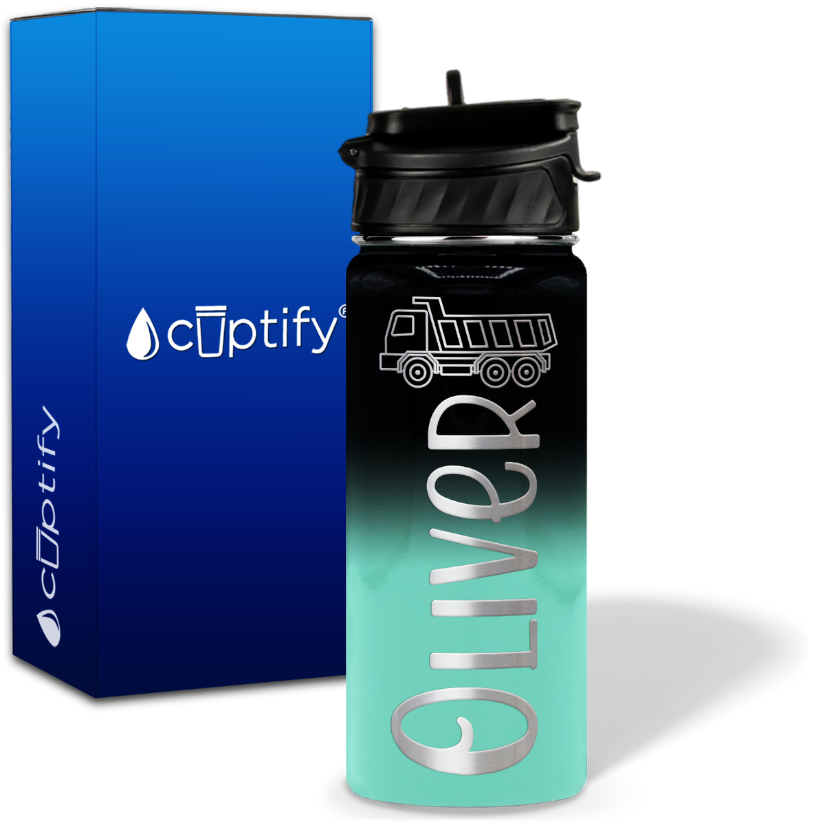 Personalized Truck with Name and Icon on 18oz Wide Mouth Kids Water Bottle