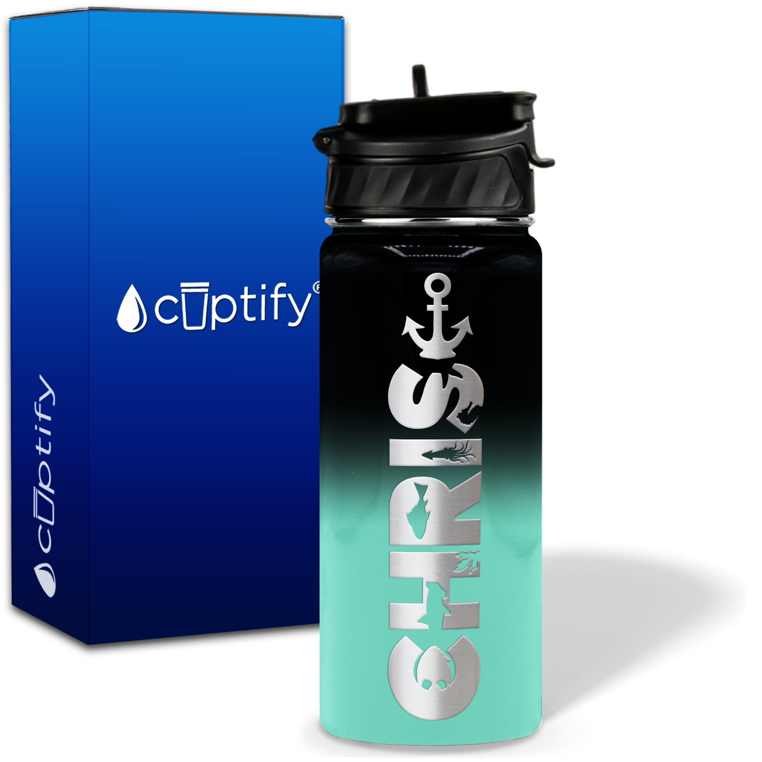 Personalized Anchor with Name and Icon on 18oz Wide Mouth Kids Water Bottle