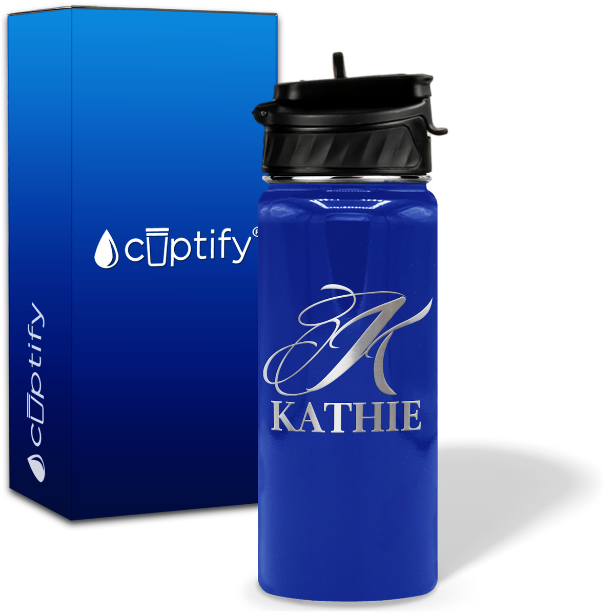 Personalized Script Initial and Name on 18oz Wide Mouth Bottle