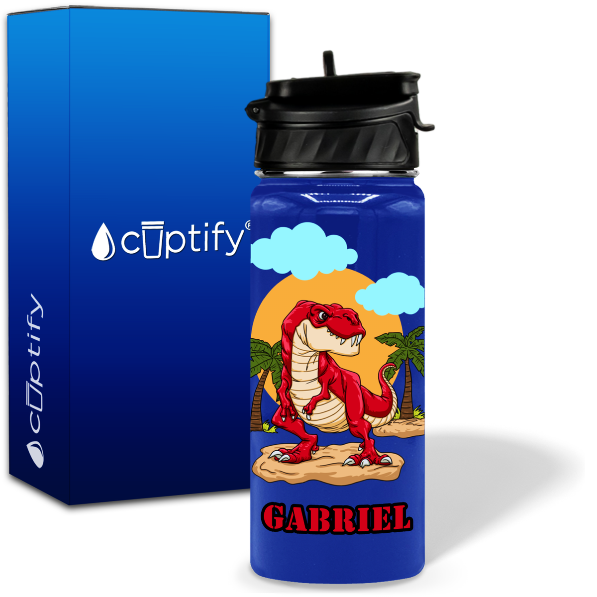 Red Dinosaur T-Rex 18oz Personalized Kids Water Bottle