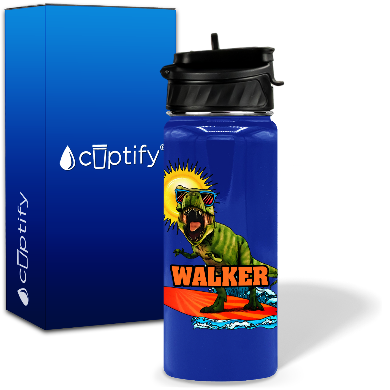 Dinosaur Sunglasses 18oz Personalized Kids Water Bottle