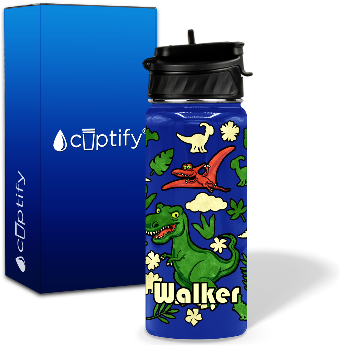 Green Dinosaur 18oz Personalized Kids Water Bottle