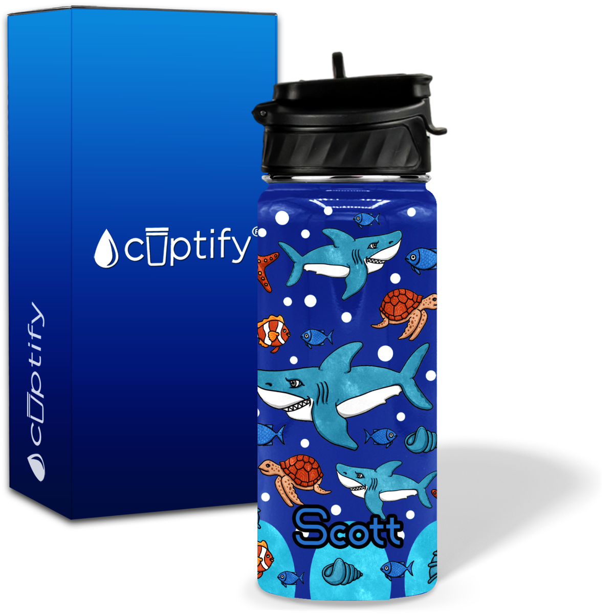 Sharks Smile 18oz Personalized Kids Water Bottle