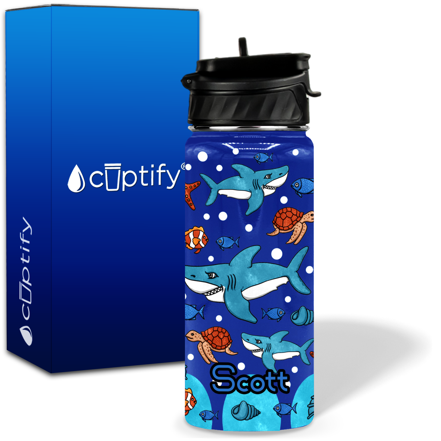 Sharks Smile 18oz Personalized Kids Water Bottle