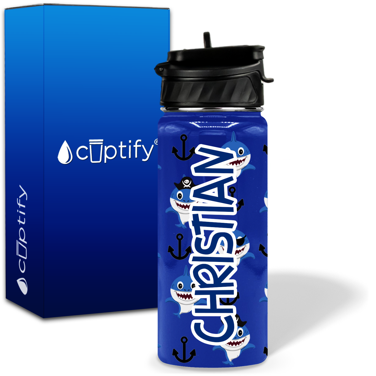 Pirate Shark 18oz Personalized Kids Water Bottle
