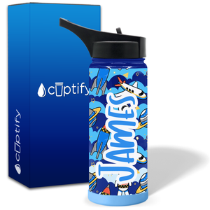 Personalized Rockets and Astronauts 18oz Wide Mouth Kids Water Bottle