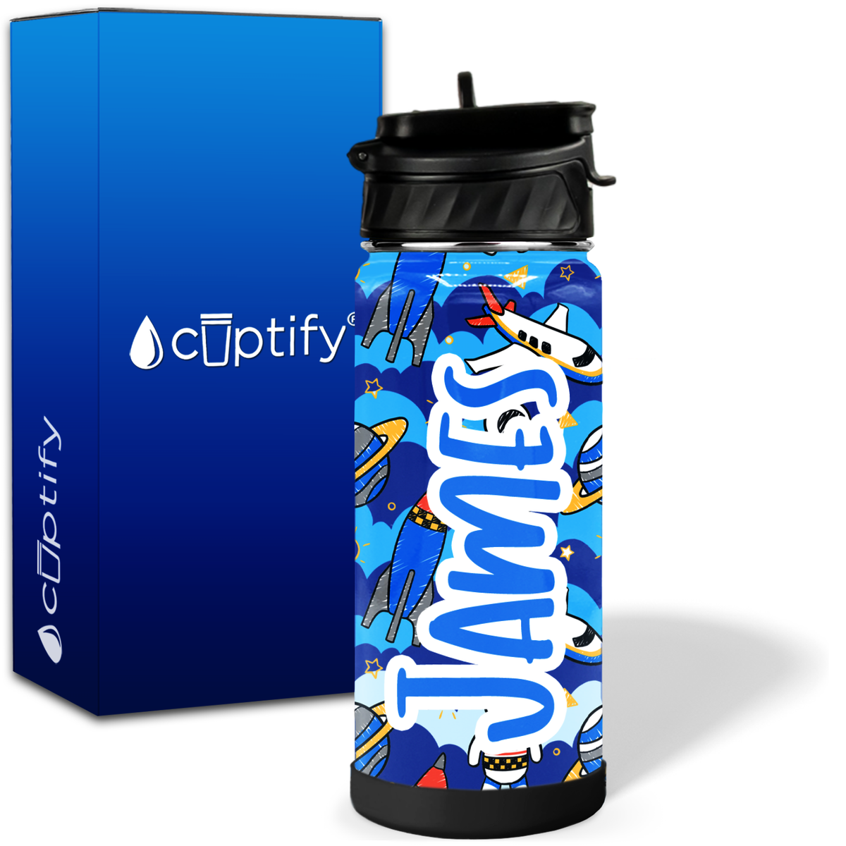 Personalized Rockets and Astronauts 18oz Wide Mouth Kids Water Bottle