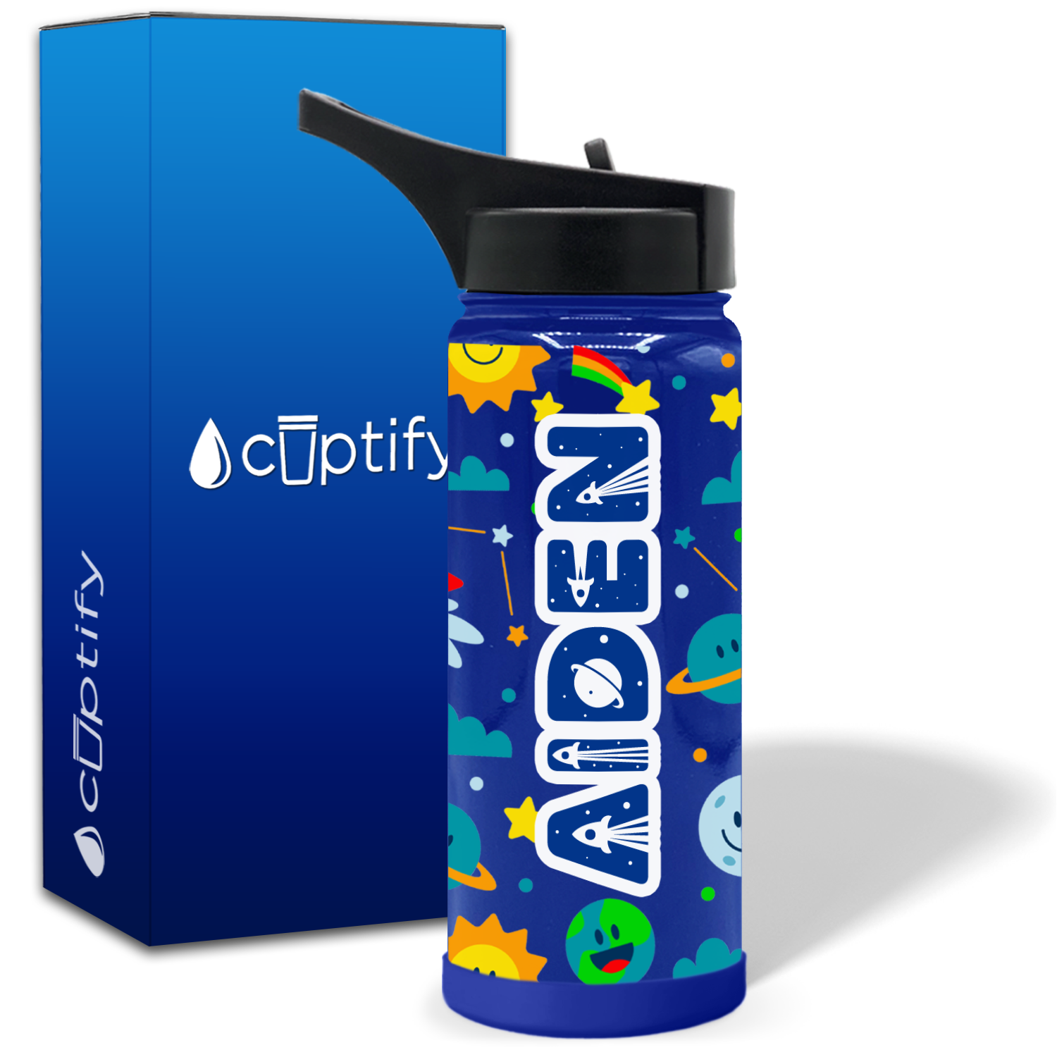 Personalized Rockets and Happy Planets 18oz Wide Mouth Kids Water Bottle