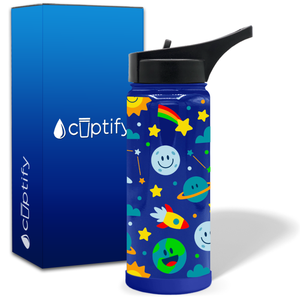 Personalized Rockets and Happy Planets 18oz Wide Mouth Kids Water Bottle