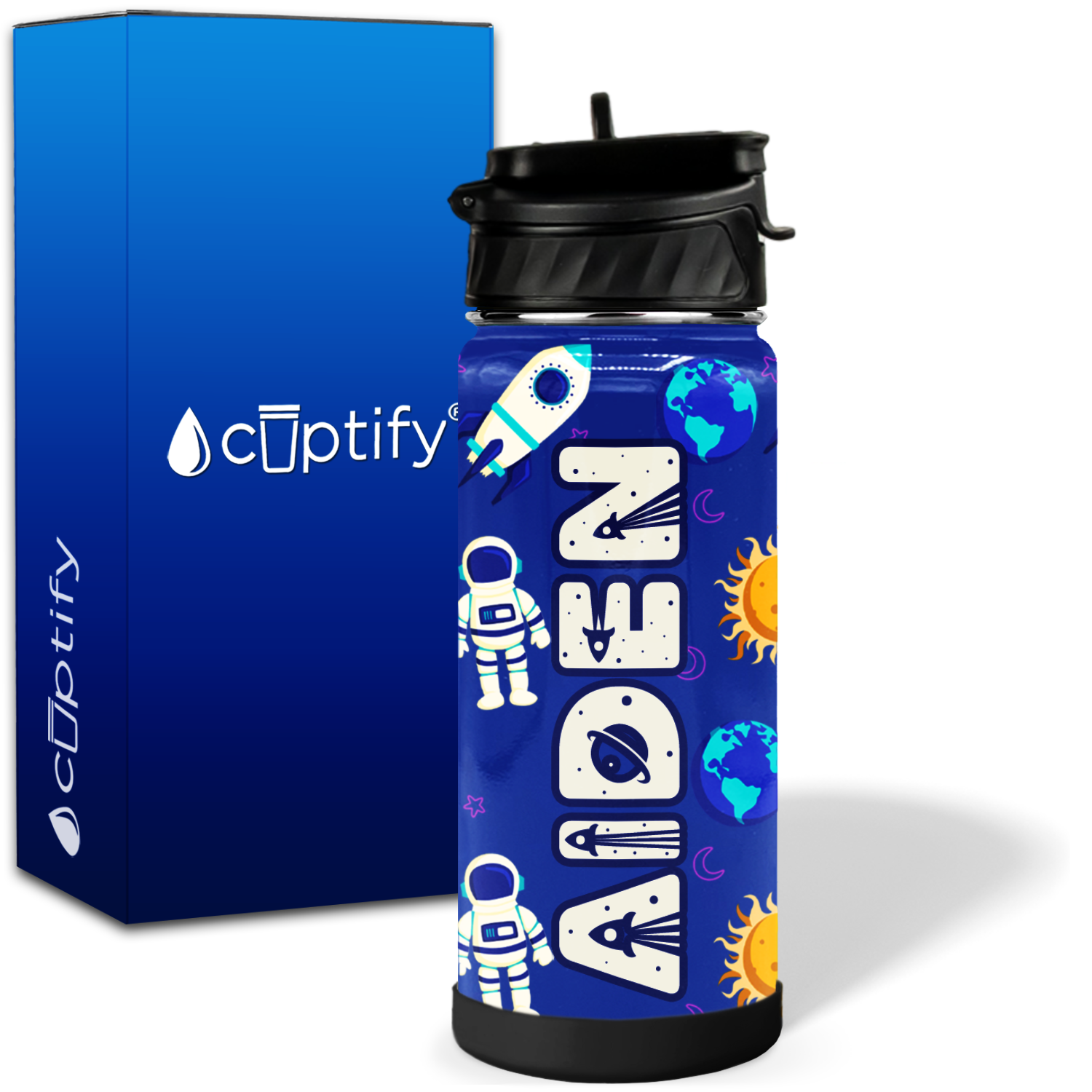 Personalized Space Astronauts 18oz Wide Mouth Kids Water Bottle