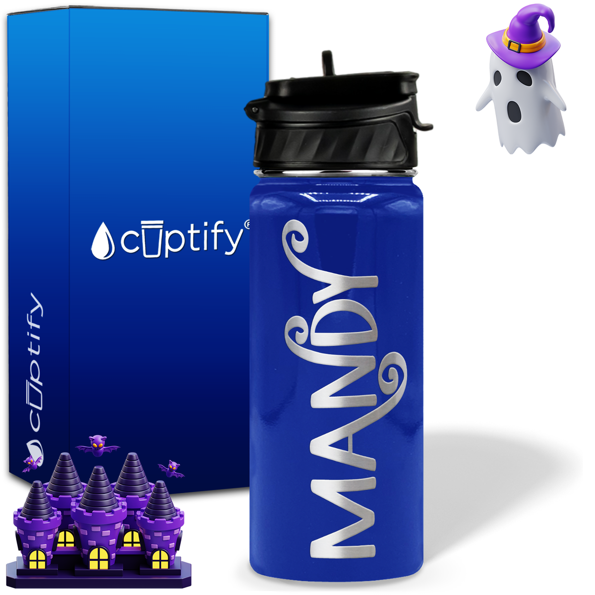 Curly Spooky Halloween on 18oz Personalized Water Bottle