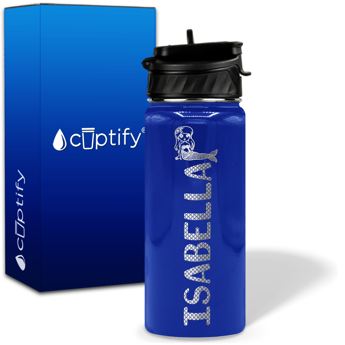 Personalized Mermaid with Name and Icon on 18oz Wide Mouth Kids Water Bottle