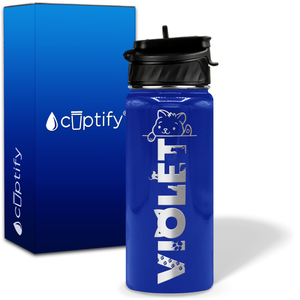 Personalized Cat Waving with Name and Icon on 18oz Wide Mouth Kids Water Bottle