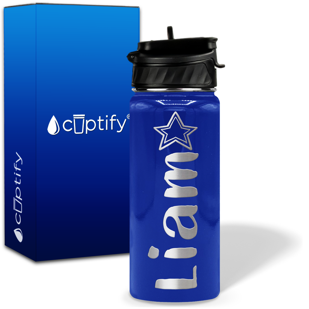 Personalized Star with Name and Icon on 18oz Wide Mouth Kids Water Bottle