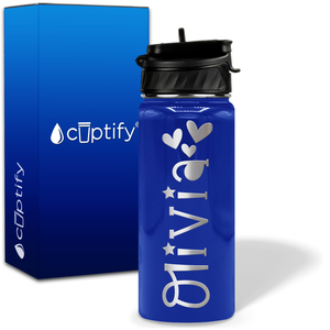 Personalized Hearts with Name and Icon on 18oz Wide Mouth Kids Water Bottle