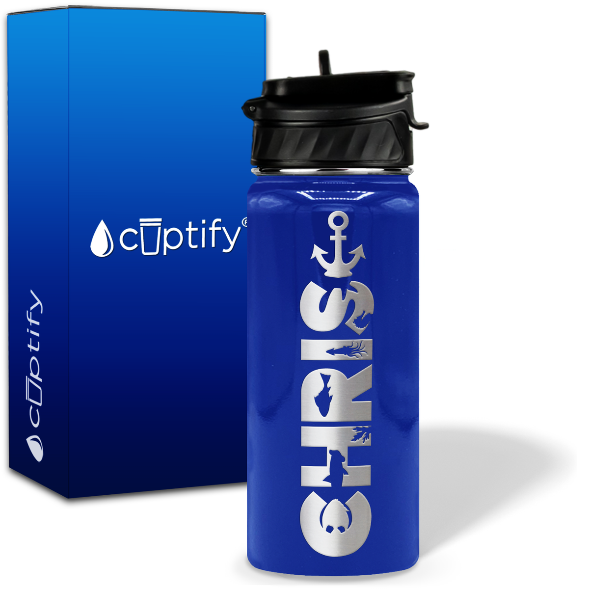 Personalized Anchor with Name and Icon on 18oz Wide Mouth Kids Water Bottle