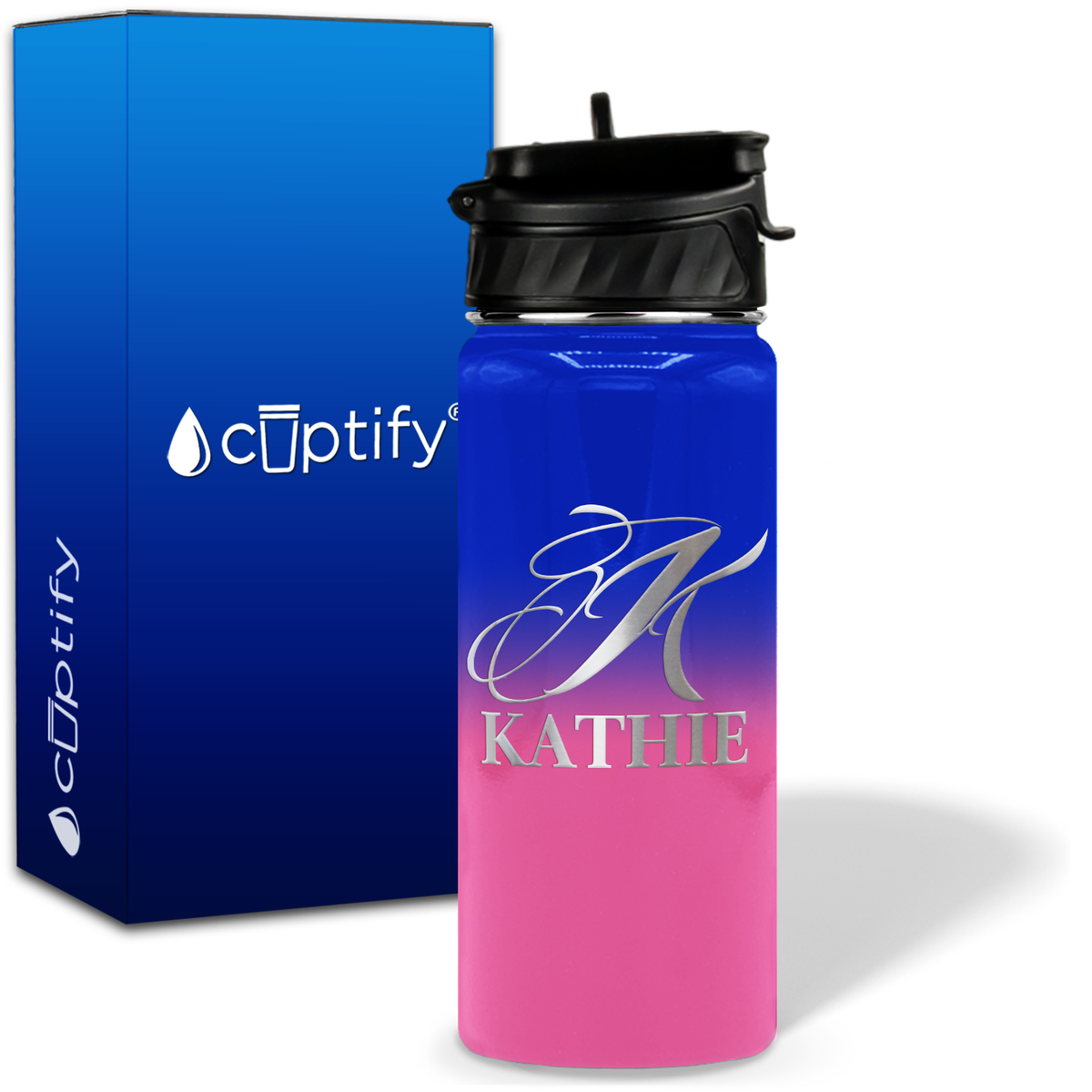 Personalized Script Initial and Name on 18oz Wide Mouth Bottle