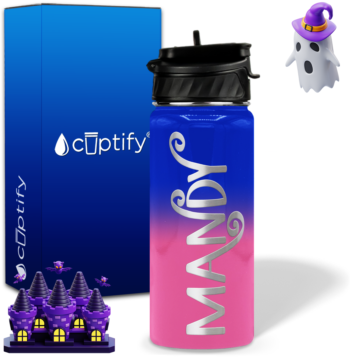 Curly Spooky Halloween on 18oz Personalized Water Bottle