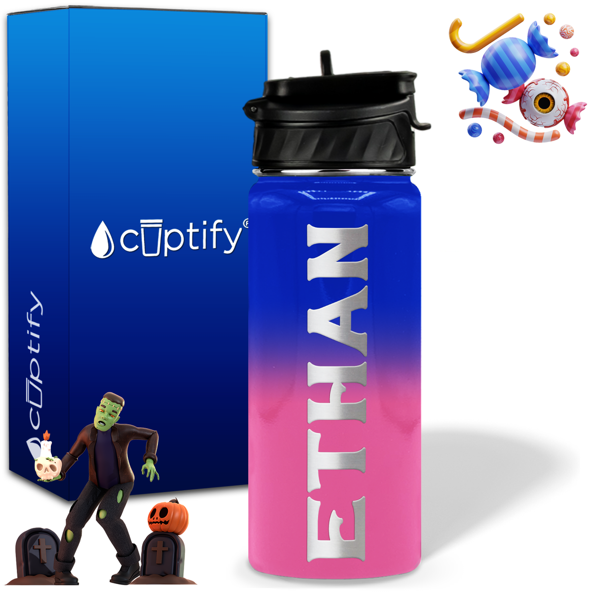 Personalized Grim Halloween on 18oz Custom Water Bottle