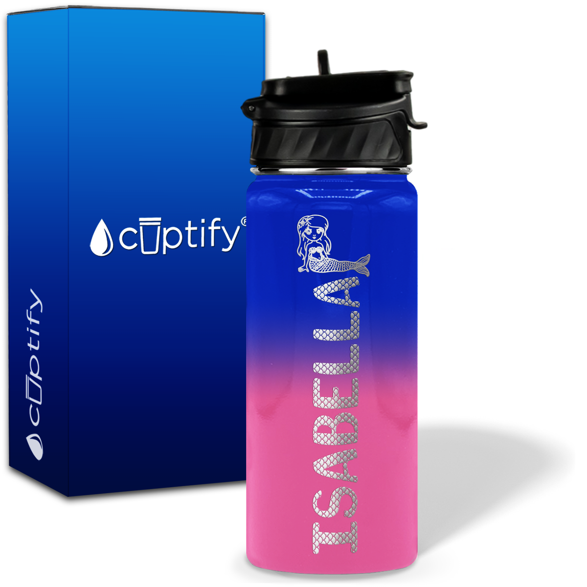 Personalized Mermaid with Name and Icon on 18oz Wide Mouth Kids Water Bottle