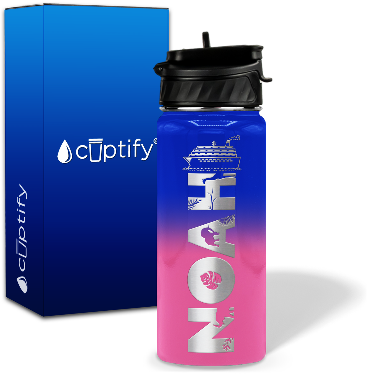 Personalized Ship with Name and Icon on 18oz Wide Mouth Kids Water Bottle