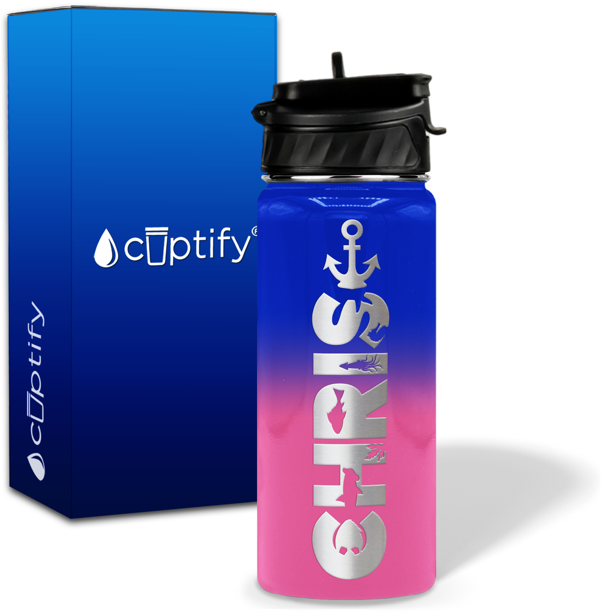 Personalized Anchor with Name and Icon on 18oz Wide Mouth Kids Water Bottle