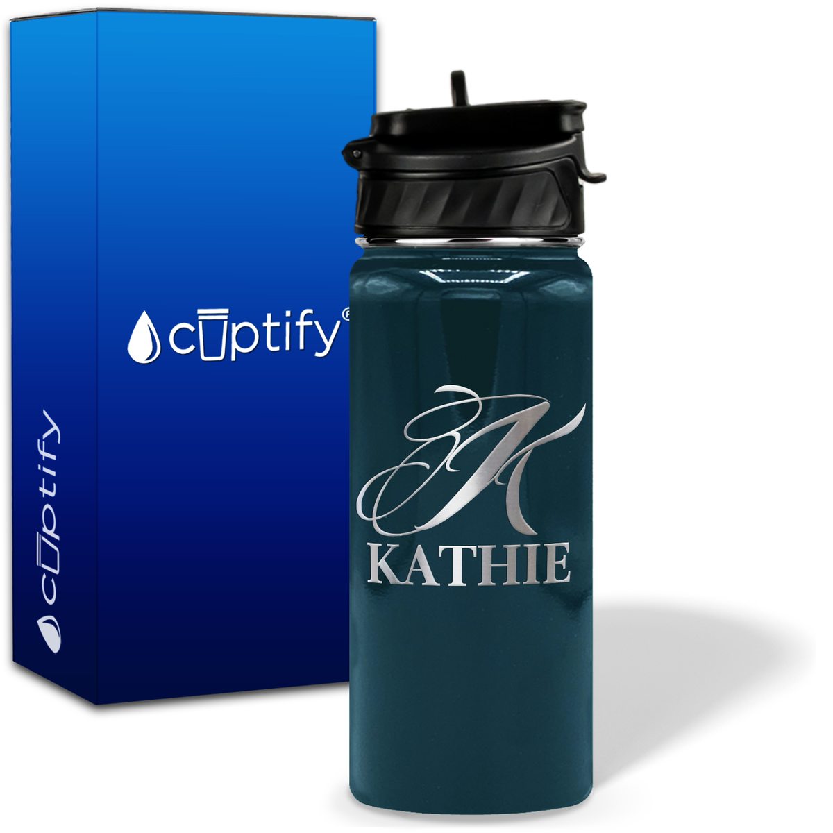 Personalized Script Initial and Name on 18oz Wide Mouth Bottle