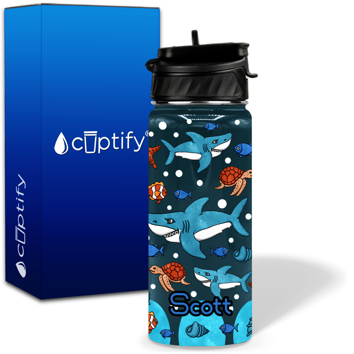 Sharks Smile 18oz Personalized Kids Water Bottle