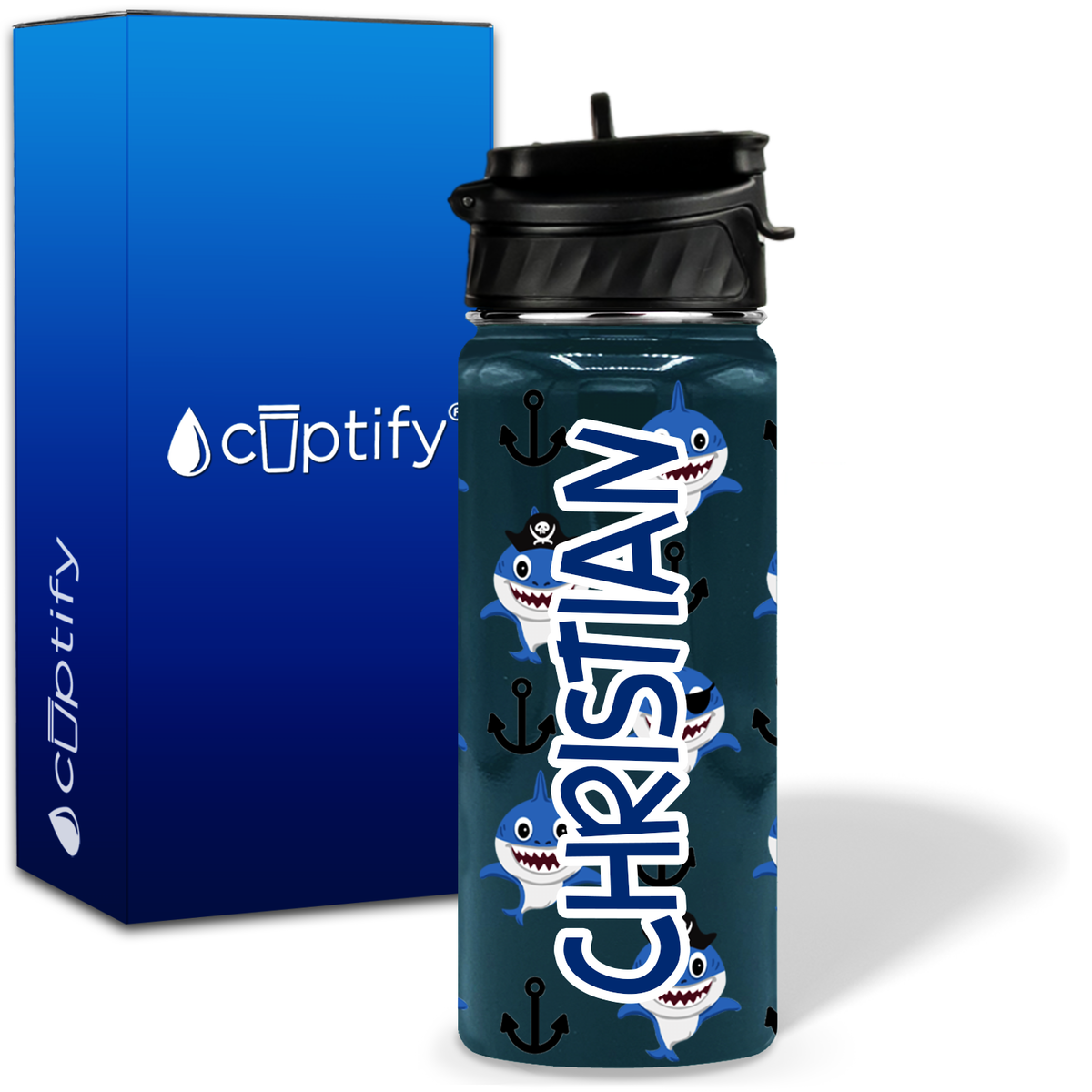 Pirate Shark 18oz Personalized Kids Water Bottle