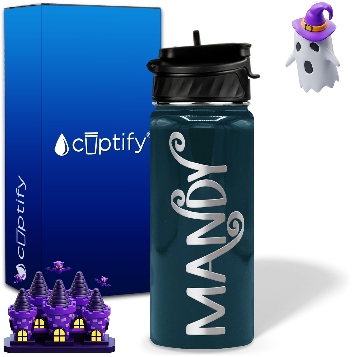 Curly Spooky Halloween on 18oz Personalized Water Bottle