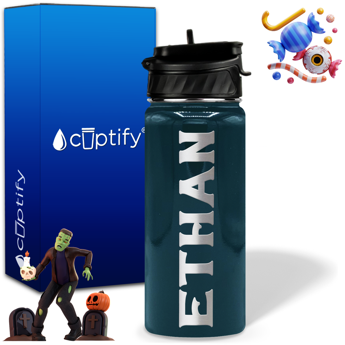 Personalized Grim Halloween on 18oz Custom Water Bottle