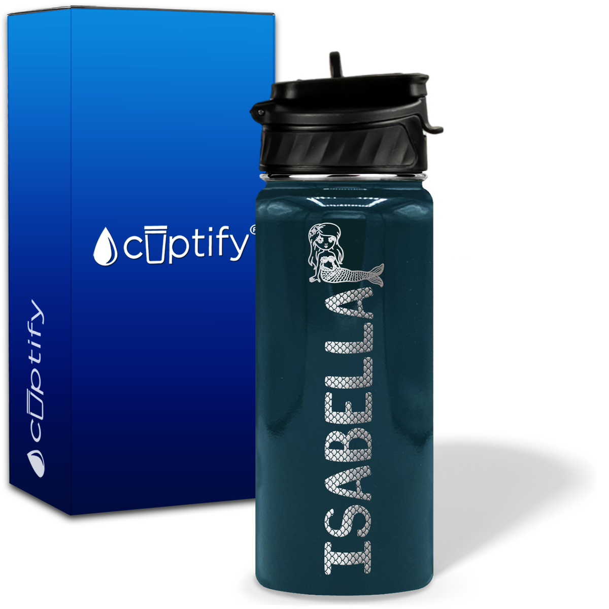 Personalized Mermaid with Name and Icon on 18oz Wide Mouth Kids Water Bottle