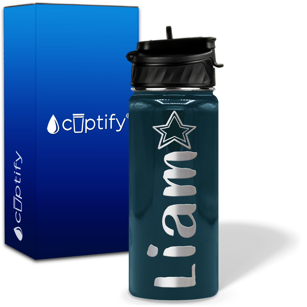 Personalized Star with Name and Icon on 18oz Wide Mouth Kids Water Bottle