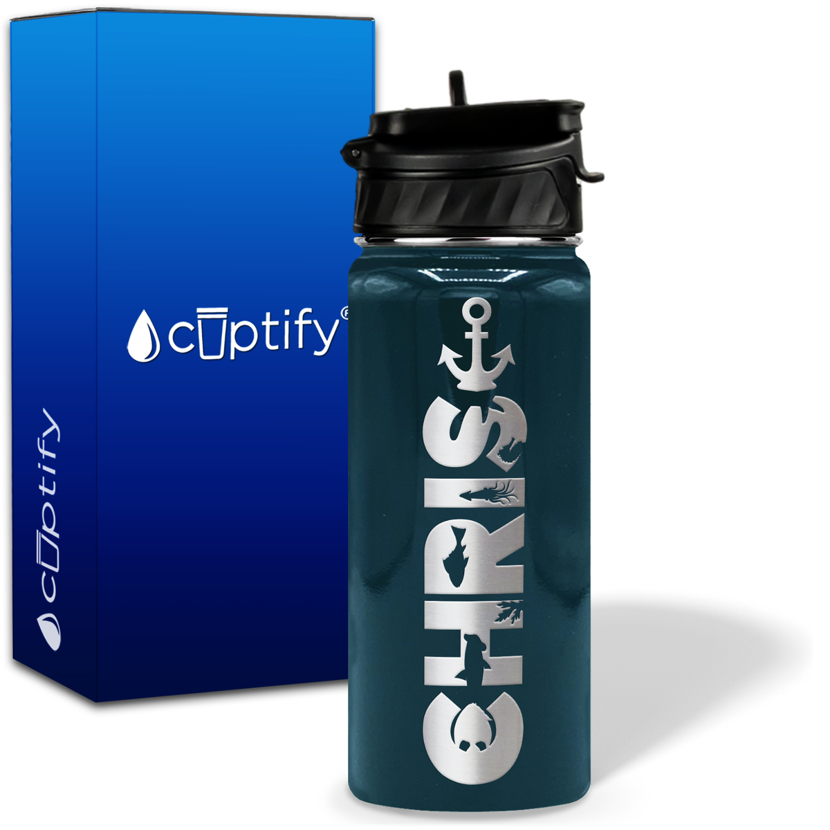 Personalized Anchor with Name and Icon on 18oz Wide Mouth Kids Water Bottle