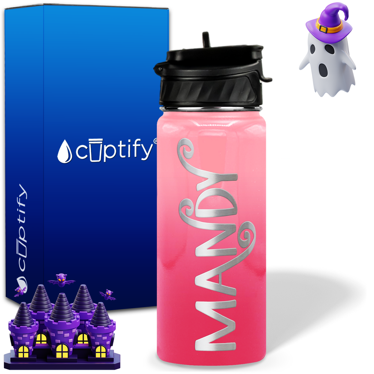 Curly Spooky Halloween on 18oz Personalized Water Bottle