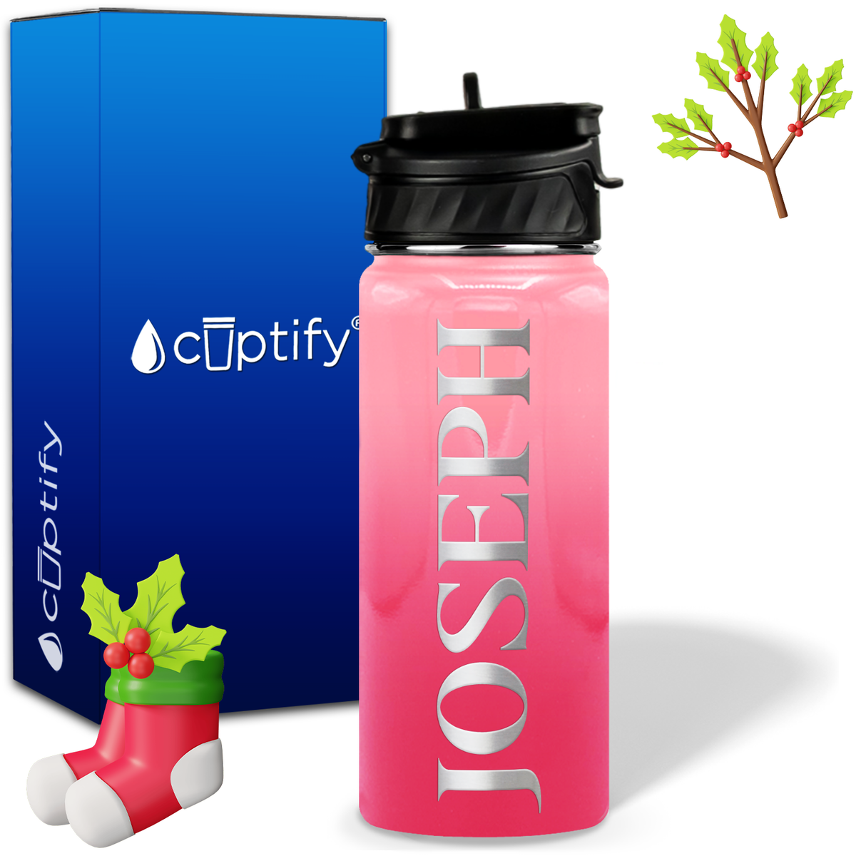 Personalized Merry Christmas on 18oz Water Bottle