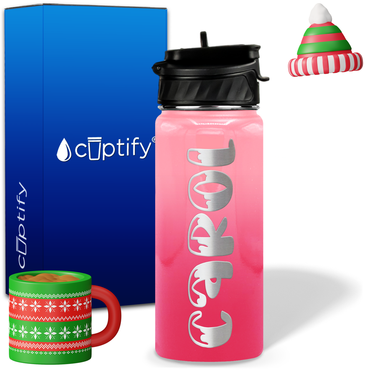 Personalized Frosty Christmas Font on 18oz Wide Mouth