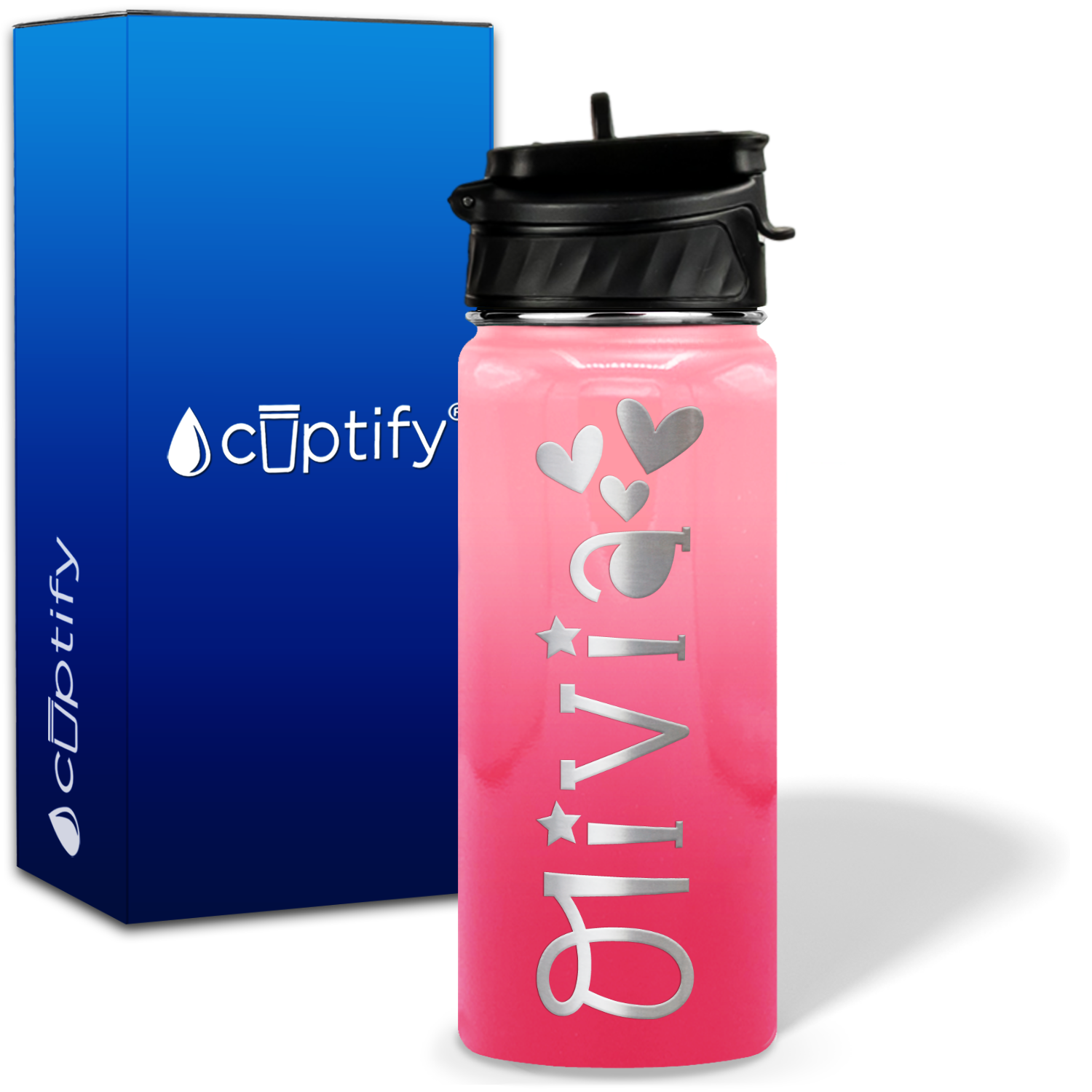 Personalized Hearts with Name and Icon on 18oz Wide Mouth Kids Water Bottle