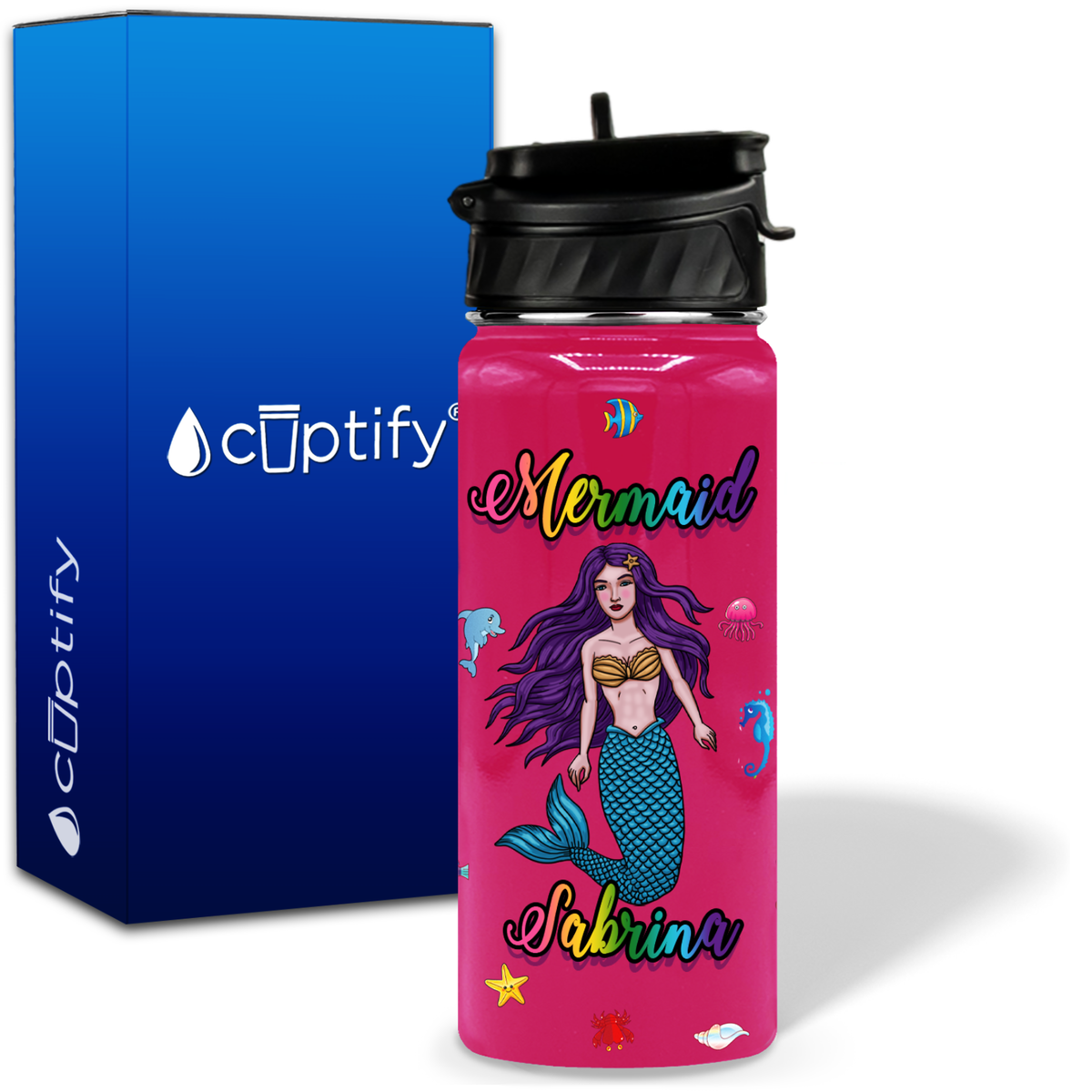 Mermaid on Sea 18oz Personalized Kids Water Bottle