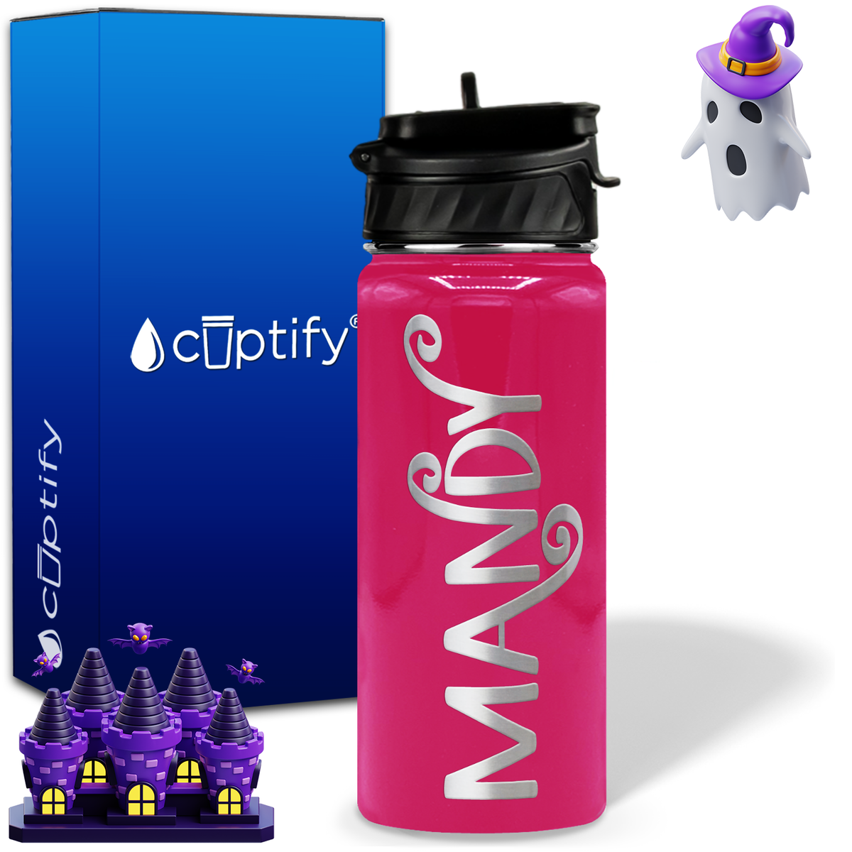 Curly Spooky Halloween on 18oz Personalized Water Bottle