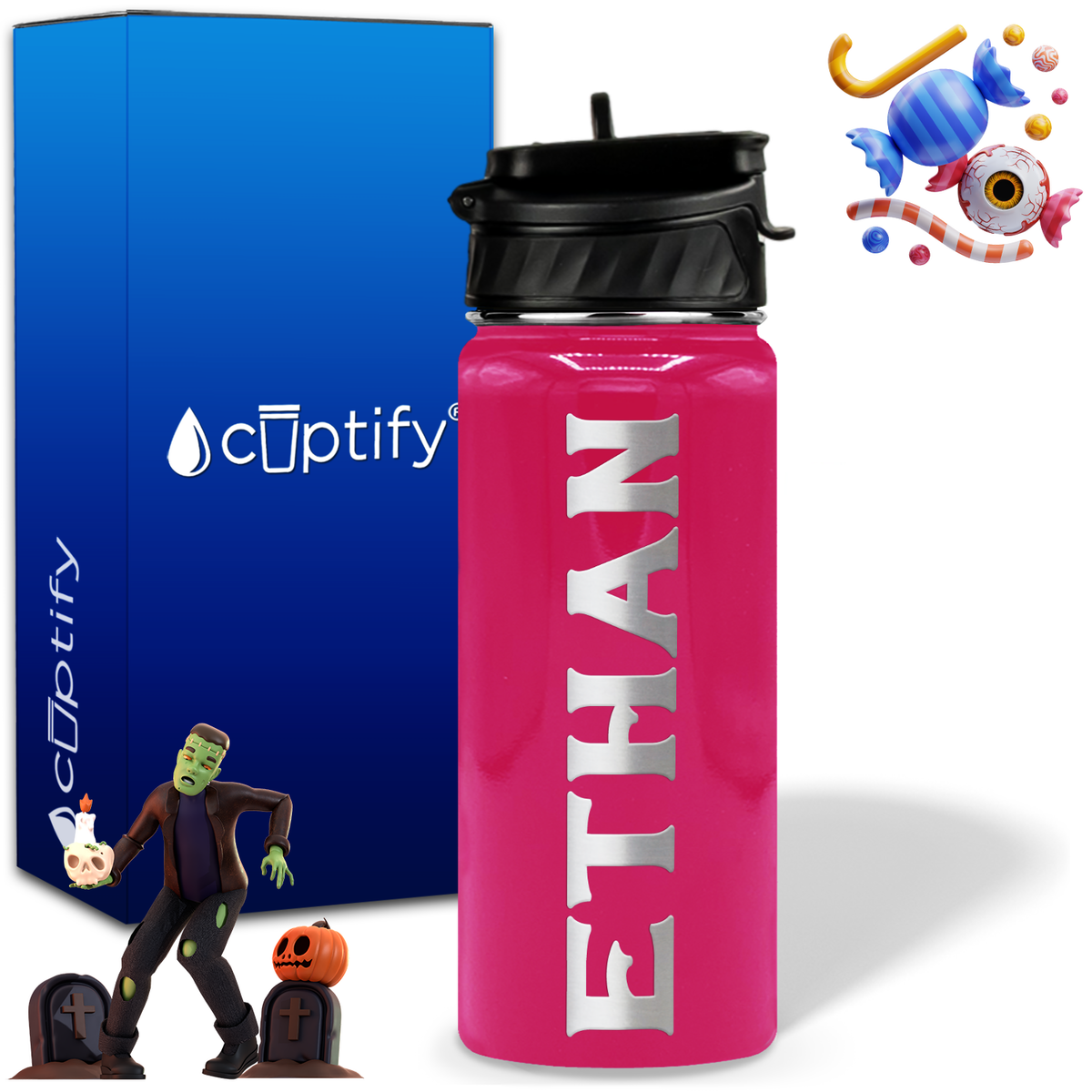 Personalized Grim Halloween on 18oz Custom Water Bottle