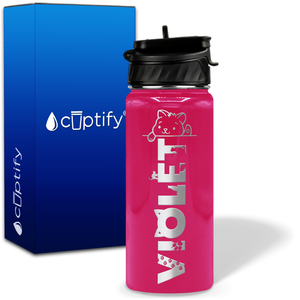 Personalized Cat Waving with Name and Icon on 18oz Wide Mouth Kids Water Bottle