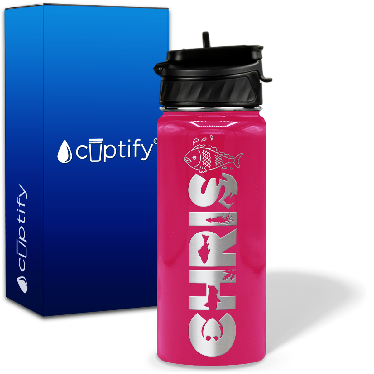 Personalized Fish with Name and Icon on 18oz Wide Mouth Kids Water Bottle