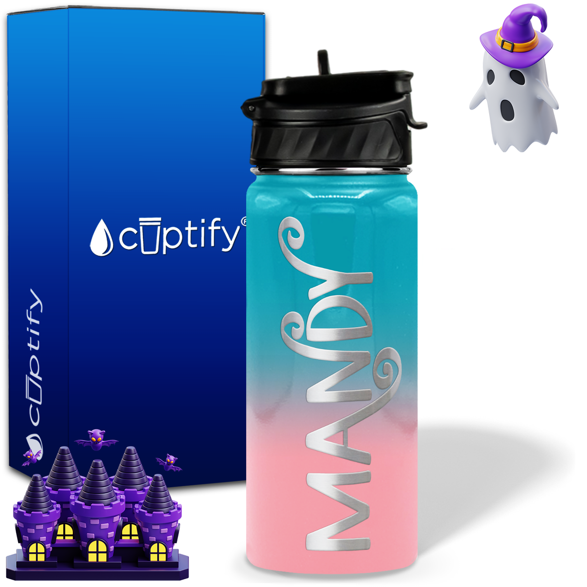 Curly Spooky Halloween on 18oz Personalized Water Bottle